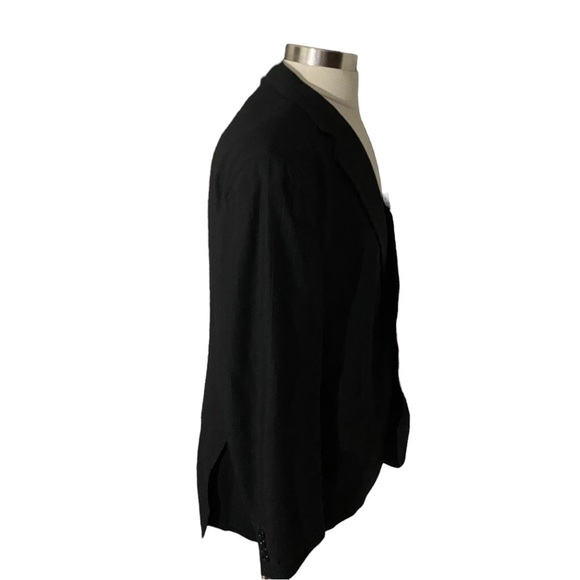 DKNY Black & Cream Pinstriped Worsted Wool 2-Button Suit Jacket Sports Coat 46R - Picture 6 of 11